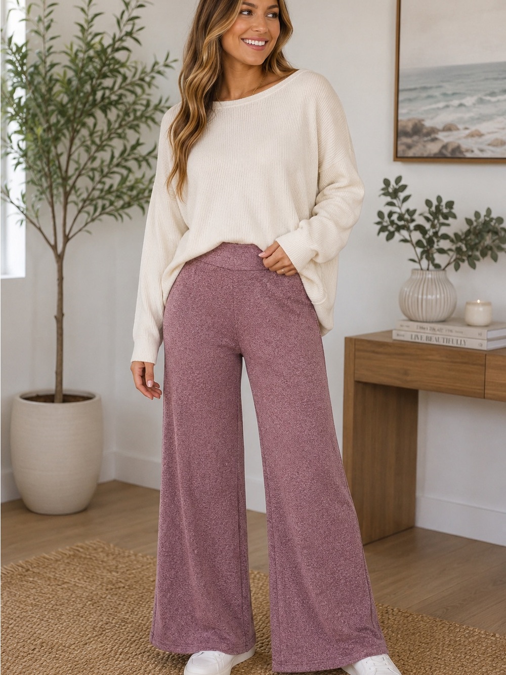 Zenana Soft Melange Hacci
Elastic Waistband Lounge Pants